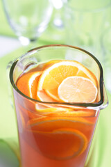 Close up of jug with orange juice