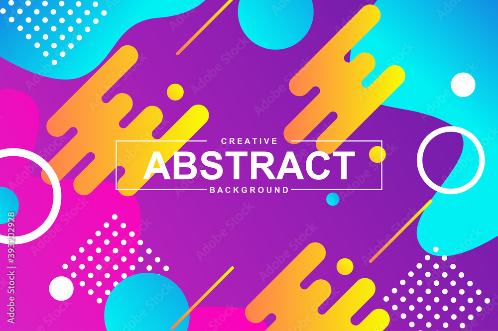 Fototapete Unique vivid design with dynamic shapes in memphis style. Colorful bright background for landing page, banner or brochure. Wavy composition, dynamic gradient template with header vector Illustration.