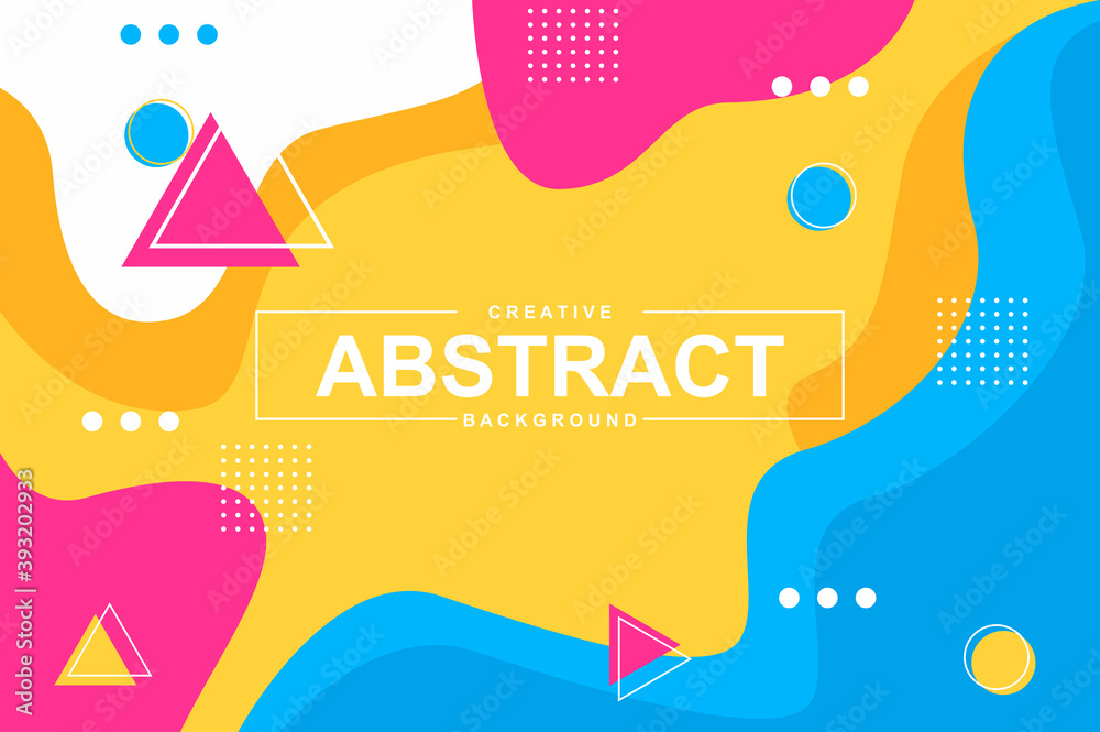 Aufkleber Unique light design with dynamic shapes in memphis style. Colorful bright background for landing page, banner or wallpaper. Wavy composition, graphic presentation with header vector Illustration.