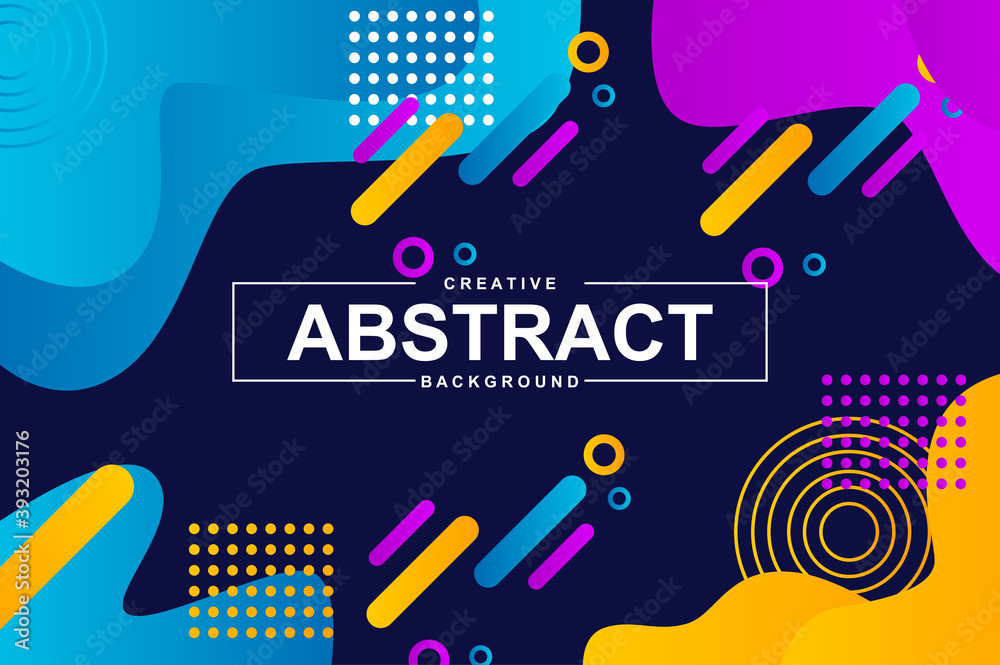 Fototapete Unique vivid design with dynamic shapes in memphis style. Colorful bright background for landing page, banner or brochure. Wavy composition, dynamic gradient template with header vector Illustration.