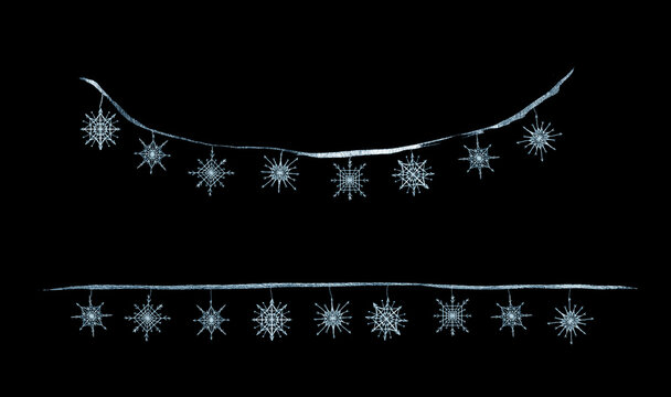 Watercolor Paint Christmas stars lights Silver blue Metallic Elegant handmade painting bush