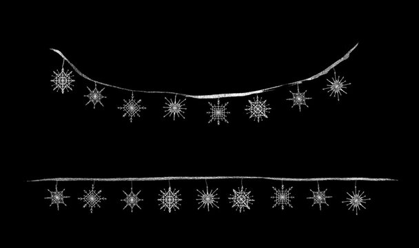 Watercolor Paint Christmas snowflakes lights Silver Metallic Elegant handmade painting bush