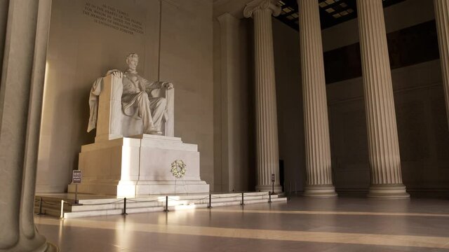 The Lincoln Statue in the Lincoln Memorial Empty Panning Shot