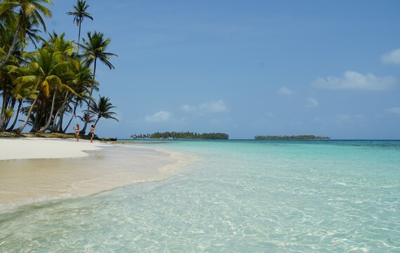 san blas, island, pelicano island, palms, caraibbean, sky, clouds, tropical, sea, trees, pearl, sand, magnific place