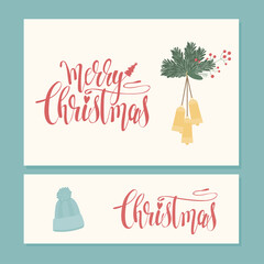 Merry Christmas Card Background. Christmas Doodle Lettering Pattern. Vector Christmas Original Creative Card Template