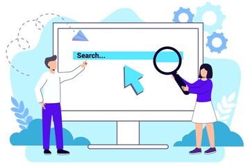 Web search Business metaphore for search or research, development, web surfing Vector illustration Flat design business people concept for web banner, business presentation, advertising material