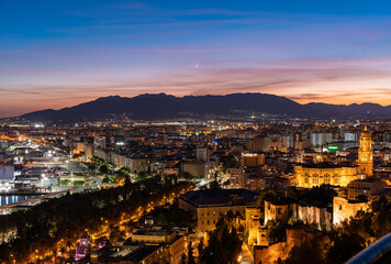 beautiful view of the city of Malaga from a viewpoint at sunset
