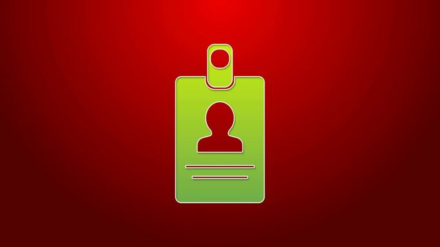 Green line Identification badge icon isolated on red background. It can be used for presentation, identity of the company, advertising. 4K Video motion graphic animation