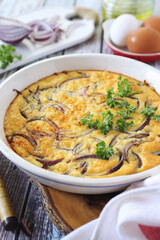 Red onion omelet and ingredients