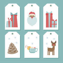 Christmas Label Clipart. Christmas Shop Tag Set. Christmas Doodle Handcrafted Vector Illustration