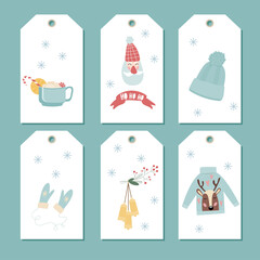 Christmas Label Clipart. Christmas Shop Tag Set. Christmas Doodle Handcrafted Vector Illustration