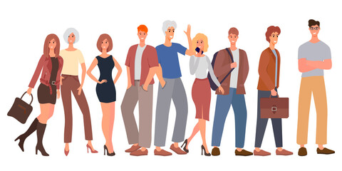 A group of different, fun young people who spend time together with each other.Friendship, unity, spending time together.Flat vector illustration.