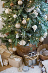 Rustic Christmas tree with handmade decorations