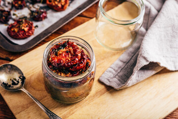 Oven Baked Tomatoes with Oil and Herbs in a Jar