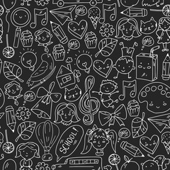 Vector pattern with items for school. Online internet education, e-learning.