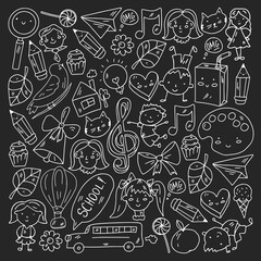 Vector pattern with items for school. Online internet education, e-learning.