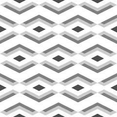 Seamless pattern. Chevrons, curves, diamonds ornament. Figures backdrop. Folk background. Geometric wallpaper. Ethnic motif. Digital paper, textile print, web design, abstract illustration. Vector.