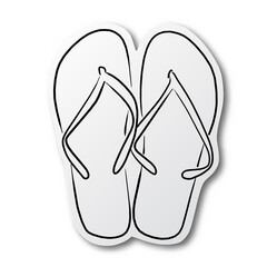 Vector illustration black line hand drawn of slippers on cut paper with shadow isolated on white background