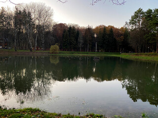 beautiful autumn park in the evening