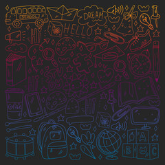 Vector illustration. Back to school vector pattern. Textile fabric design, wrapping paper and website wallpapers.
