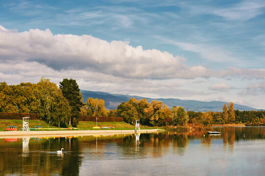Artificial lake of Divonne, Divonne-les_Bains, department of Ain, France