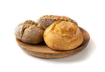Three Round Buns of Rye and Wheat Flour with Seeds Top View