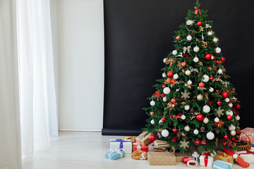 New Year's Interior with Christmas Tree with gifts decor garland December 2021