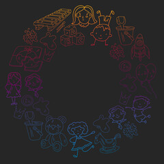 Kindergarten and toys. Little children game. Kids playground. Education, creativity, imagination.