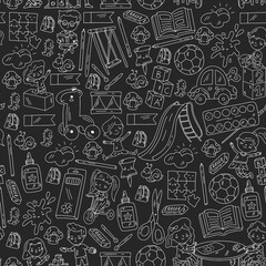 Children play with toys in the kindergarten. Kids playground. Education, creativity, imagination.