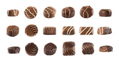 Set of Chocolates Isolated, Chocolate Candies Top View