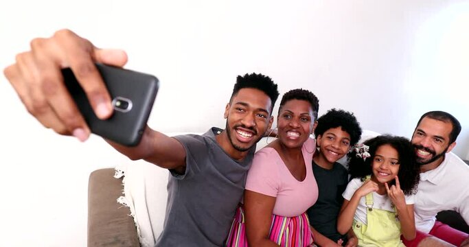 African family taking selfie photo with smartphone