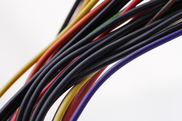 Computer cables on white background