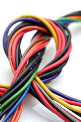 Computer cables on white background