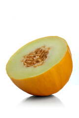 Studio shot of halved melon on white background