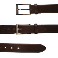 Elegant trousers belt on white background