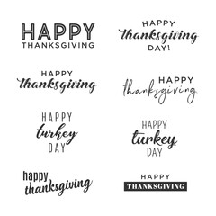 Happy Thanksgiving Text Set, Greeting Card, Thanks Text, Gratitude, Turkey Day, Vector Illustration Background