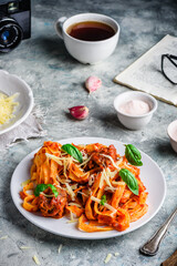 Pasta with mini meatballs