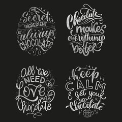 Chocolate hand lettering chalk quotes set. Christmas winter word composition. Vector design elements for t-shirt, bag, poster, card, stickers and menu