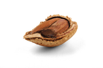 Almond in shell on white background