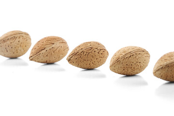 Almond in shell on white background