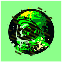 Human skull astronaut helmet sketch engraving vector illustration.