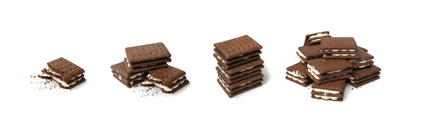 Soft Chocolate Butter Cookies with White Creamy Filling Isolated