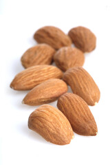 Almonds on white background - close-up