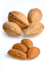 Almonds on white background - close-up