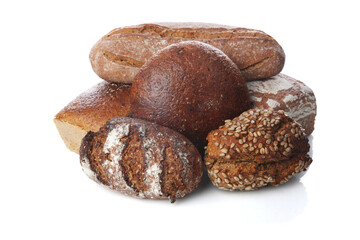 Mix of breads on white background