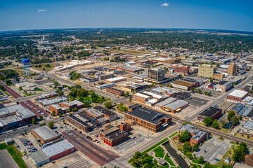 Aerial View of Downtown Hutchinson, Kansas in Summer