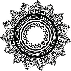 Indian decorative mandala. Black and white texture. Abstract pattern for tattoo and any kind of prints fabric design. Vector illustration