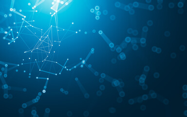 Abstract background. Molecules technology with polygonal shapes, connecting dots and lines. Connection structure. Big data visualization.