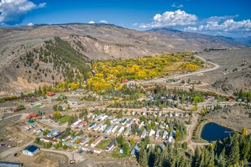 Fototapeta na wymiar Aerial View of Almont, Colorado in Peak Fall Colors