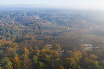 Fototapeta premium Aerial panorama of heath and hills, Rheden, Netherlands